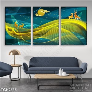 Tranh ghép in uv vằng trăng vàng chiếu sáng những ngọn núi