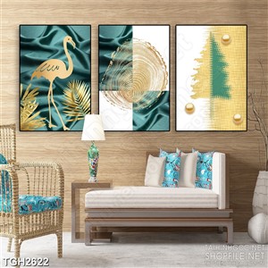 Tranh ghép psd chú cò dáp vàng  bên những tán lá treo tường