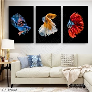 Tranh ghép trang trí những chú cá đá xinh đẹp quẩy đuôi dài