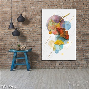 Tranh ghép decor giọt mưa bay cùng những chiếc lá úa vàng