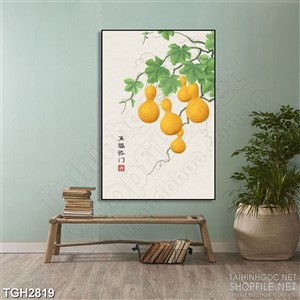 Tranh ghép decor những trái bầu chín vàng bên đàn bướm