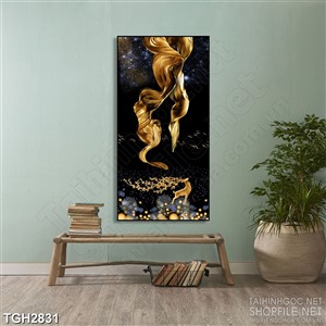 Tranh ghép tấm lụa ánh vàng và đôi sừng hươu xinh đẹp in 3d