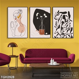 Tranh ghép in canvas bờ vai của cô gái bên bình hoa thủy tinh