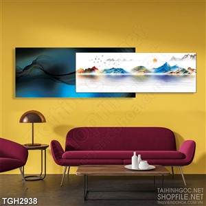 Tranh ghép ngọn núi nhấp nhô trùng điệp bên dòng sông 3d