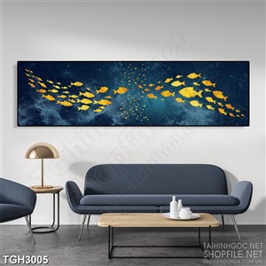 Tranh ghép decor đàn cá voi vàng bơi tung tăng trong làn nước