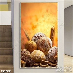 Tranh cà phê in uv chiếc bánh mì thơm ngon làm từ lúa mạch