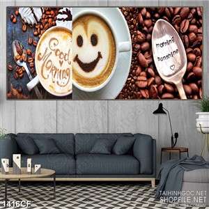 Tranh cà phê trang trí mặt cười trên tách cappuccino thơm ngon