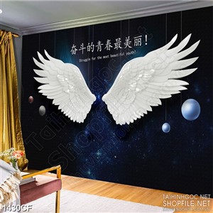 Tranh cà phê in canvas đôi cánh thiên thần màu trắng giữa vũ trụ