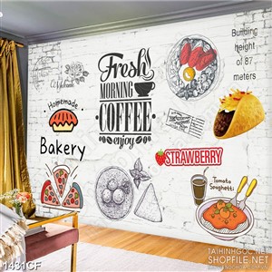 Tranh cà phê dán tường những chiếc bánh bakery và tách cà phê Tranh cà phê dán tường những chiếc bánh bakery và tách cà phê