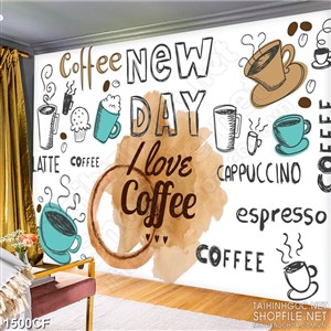 Tranh cà phê in canvas những nét vẽ và dòng chữ trên bức tường