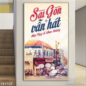 Tranh cà phê in uv hàng người đông đúc chen chúc xem ca nhạc