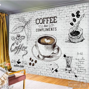 Tranh cà phê in canvas những bức họa đơn sắc và bức tường gạch