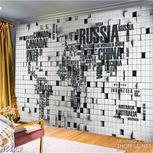 Tranh cà phê in 3d  những logo chữ cái dày đặc trên tường gạch