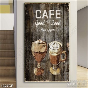 Tranh cà phê in uv những ly cappuccino kem sữa trên tương gỗ