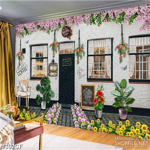 Tranh cà phê in 5d vườn hoa hướng dương khoe sắc trước hiên