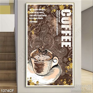 Tranh cà phê 3d tách cappuccino trên bức tường nhiều họa tiết