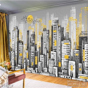 Tranh cà phê in 3d những tòa nhà cao ốc trong thành phố về đêm