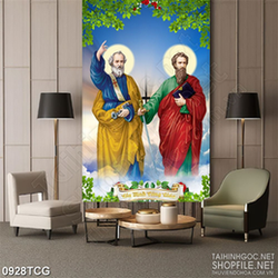 Tranh công giáo hai thánh đồ và cây kiếm thánh giá in uv