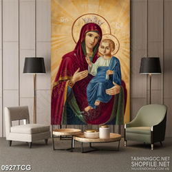 Tranh công giáo đức mẹ Maria bồng babby tỏa hòa quang