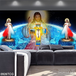 Tranh công giáo cây thánh giá phát hòa quang bên chúa