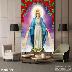 Tranh công giáo hoa hồng và đức mẹ Maria ban phước