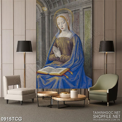 Tranh công giáo đức mẹ Maria đọc kinh cầu nguyện in uv