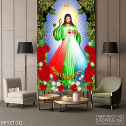 Tranh công giáo trái tim bao dung của chúa Giêsu rỉ máu