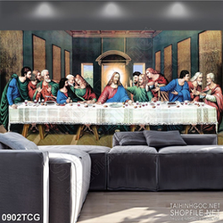Tranh công giáo tiệc bàn ly của các thánh đồ dán tường