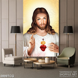 Tranh công giáo trái tim rỉ máu của chúa Giêsu treo tường