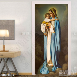 Tranh công giáo đức mẹ Maria đang bế hài nhi bé nhỏ 3d