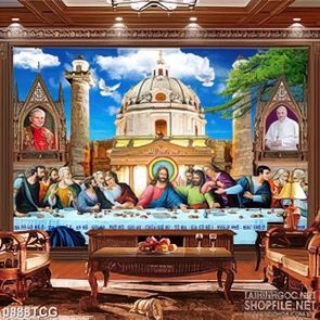 Tranh công giáo tiệc bàn ly của 12 tông đồ bên nhà thờ