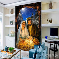 Tranh công giáo gia đình chúa Giêsu đón hài nhi bé nhỏ