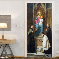Tranh công giáo 3d đức mẹ và babby bên thần dân in canvas