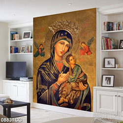 Tranh công giáo đức mẹ và hài nhi bên thiên thần bé nhỏ