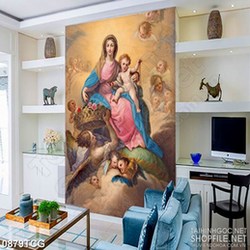 Tranh công giáo đức mẹ Maria và những thiên thần bé nhỏ