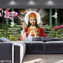 Tranh công giáo treo tường đức chúa và đàn bồ câu trắng