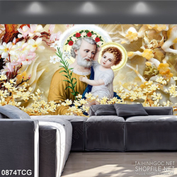 Tranh công giáo thánh Giêsu cùng hài nhi trong rừng hoa