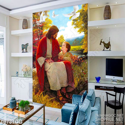 Tranh công giáo chúa Jesus và babby trong rừng in canvas