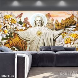 Tranh công giáo chúa Jesus ban phát tình yêu thương in uv