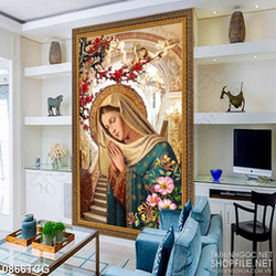 Tranh công giáo in canvas đức mẹ Maria đang cầu nguyện