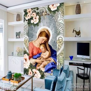 Tranh công giáo đức mẹ Maria bên hài nhi nhỏ in canvas