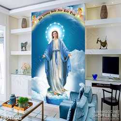 Tranh công giáo đức mẹ Maria trên bầu trời xanh in canvas