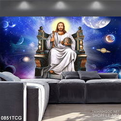 Tranh công giáo chúa Jesus và cây quyền trượng trên tay