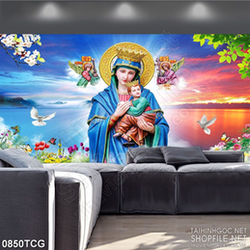 Tranh công giáo 3d đức mẹ Maria và những thiên thần nhỏ