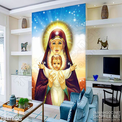 Tranh công giáo đức mẹ Maria và hài nhi ban phước lành