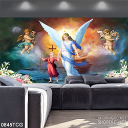 Tranh công giáo những thiên thần bé nhỏ bên đức mẹ