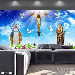 Tranh công giáo chúa Jesus trên cây thánh giá dán tường