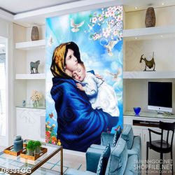 Tranh công giáo đức mẹ Maria và hài nhi bên bồ câu trắng