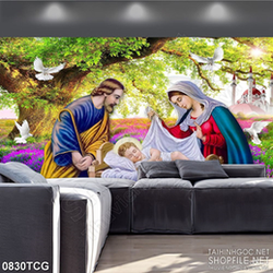 Tranh công giáo gia đình thánh Jesus bên đàn bồ câu