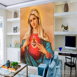 Tranh công giáo in uv trái tim đỏ của đức mẹ Maria